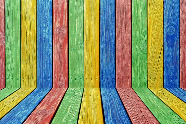 Colorful wooden wall texture with perspective design — Stock Photo, Image