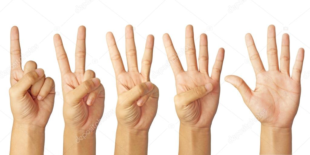 children hand counting number one to five isolated on white