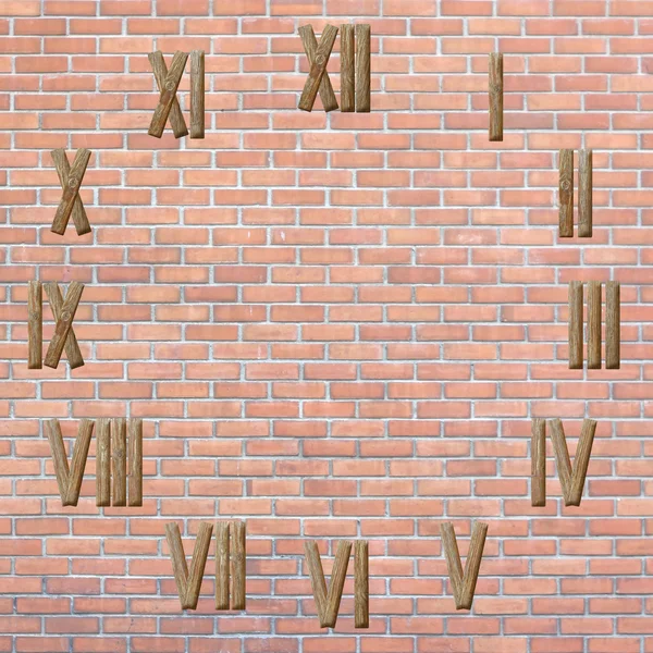 Numeri romani orologio su sfondo muro di mattoni — Foto Stock