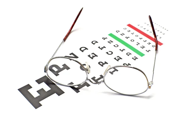 Brille auf Schlangenaugendiagrammtest — Stockfoto