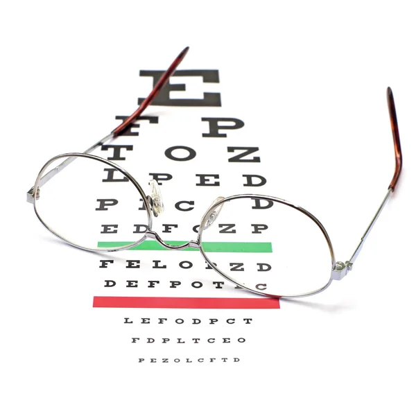 Brýle na snellen oko pohled graf test — Stock fotografie