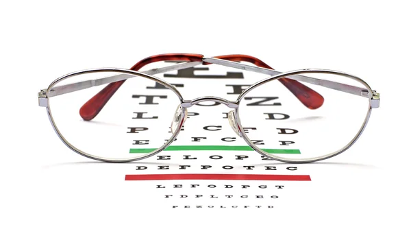 Gafas en snellen eye sight chart test —  Fotos de Stock