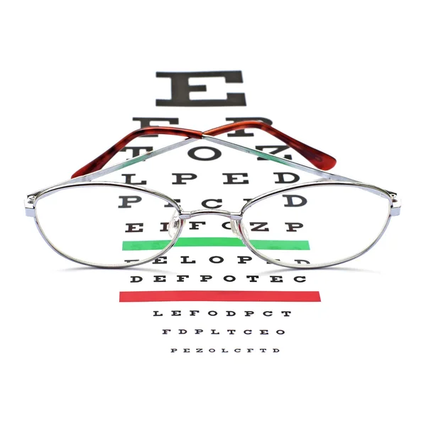 Gafas en snellen eye sight chart test —  Fotos de Stock