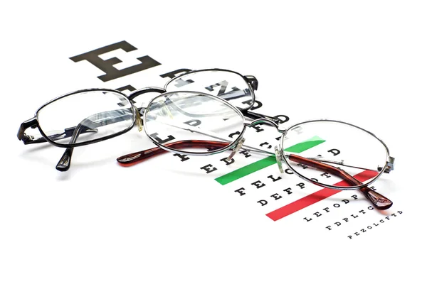 Gafas en snellen eye sight chart test —  Fotos de Stock