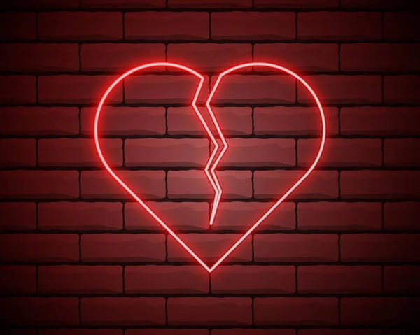 Broken Heart Neon Light Icon Heartbreak Glowing Sign Beak Vector — Stock Vector