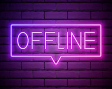 Çevrimdışı işareti. Duvarın arka planında mor neon ikon. Bulanık şimşek. Görüntü