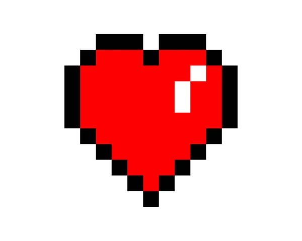 白を基調としたピクセルアートの中心部 赤いピクセルハート バレンタインデーのアイコン 愛のピクセルアイコン — ストックベクタ