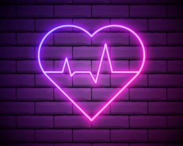 Glowing Neon Medicine Concept Sign Cardiogram Graph Heart Shape Brick — Stock Vector