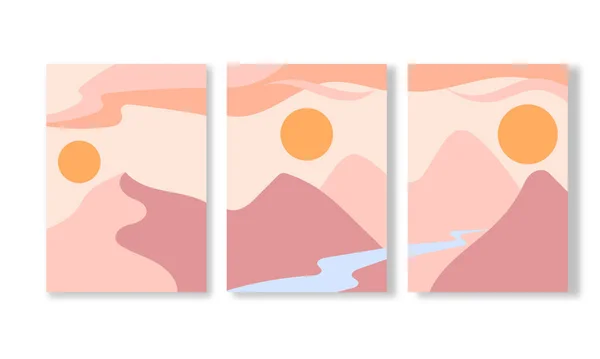 Abstrakter Zeitgenössischer Ästhetischer Hintergrund Mit Wüste Bergen Sonne Erdtöne Gebranntes — Stockvektor