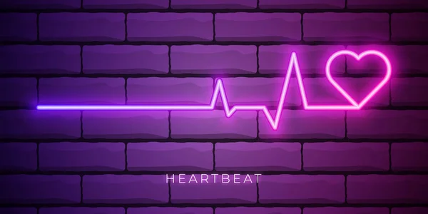 Neon Heartbeat Neon Heart Pulse Graphic Heartbeats Cardiogram Ekg Heart — Stock Vector