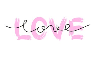 Beyaz arka planda aşk sözcüğünün sürekli çizimi. Yatay vektör hisse senedi çizimi. Tek bir siyah çizgili el çizimi vektör harfleri. Küçük harflerle aşk kelimesi..