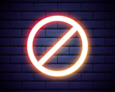 Yasaklanmış Neon Vektör. Yasak neon tabela, tasarım şablonu, modern moda tasarımı, gece lambası tabelası, gece lambası reklamı, ışık panosu, ışık sanatı. Vektör illüstrasyonu.