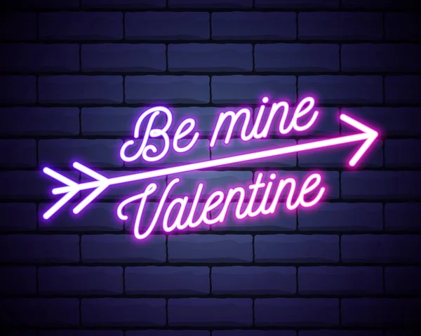 Seien Sie Mir Valentinstag Leuchtende Leuchtreklame Pfeil Symbol Mit Zitat — Stockvektor