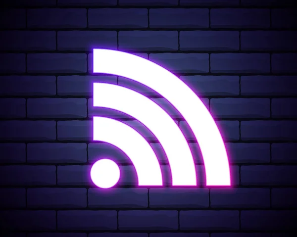 紫のネオンWi Fiサイン 輪郭で構成されたネオンWi Fiゾーンのベクトルシルエット 暗い背景にバックライト付き — ストックベクタ