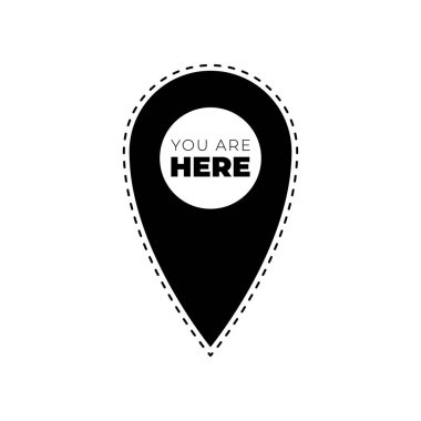 İşaret simgesi olarak buradasın. Konumunuzla birlikte bilgi haritası işaretleyici. Çember ve kare düğmeler. Düz dizayn seti. Vektör.