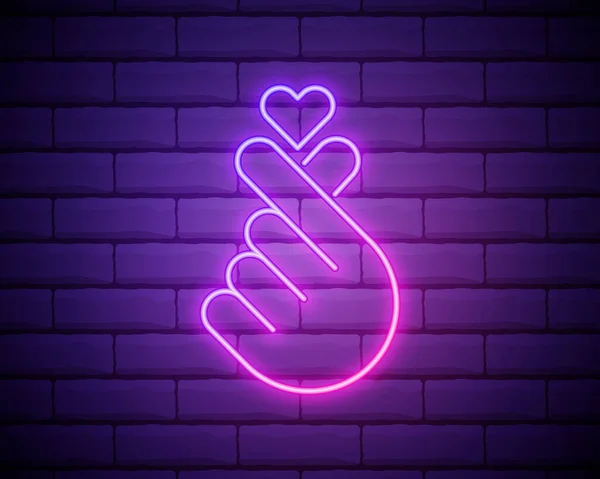 Pop Leuchtreklame Zeichen Der Finger Herz Mit Bunten Neonlichtern Isoliert — Stockvektor