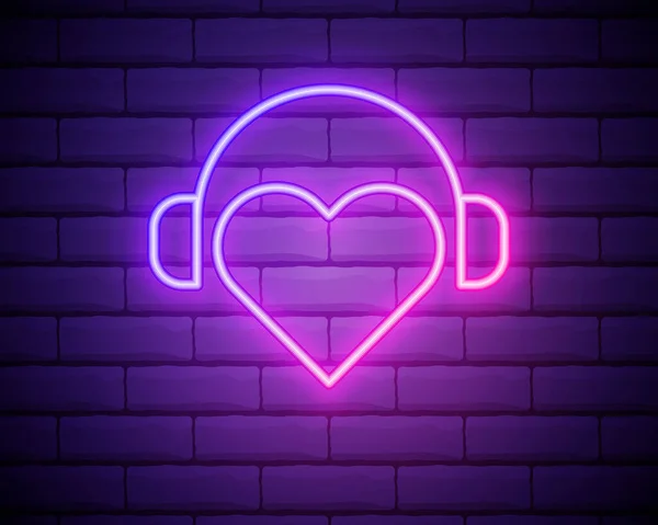 Neon Heart Mit Kopfhörer Vektorillustration Des Herz Symbols Mit Kopfhörern — Stockvektor