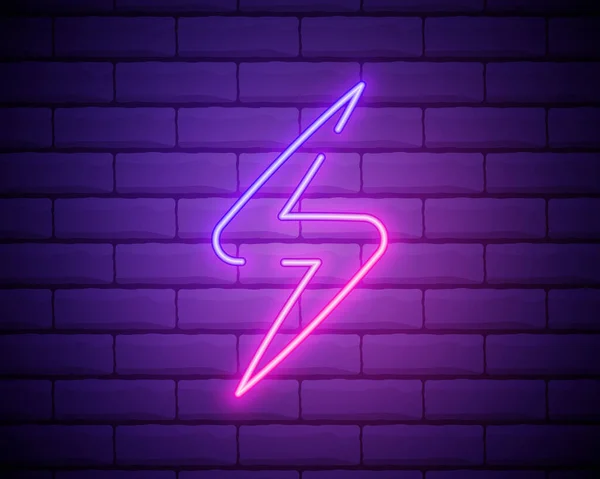 Mor ve Violet Elektrik Enerjisinin Neon simgesi. Mor ve Violet Neon Elektrik İşareti 'nin vektör illüstrasyonları, koyu tuğla duvar arka planında arka plan ışığı ve neon çizgilerden oluşur..