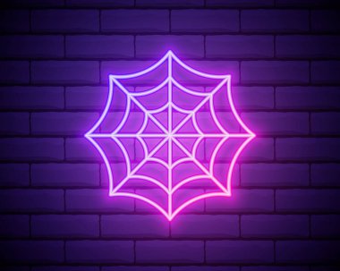 Örümcek ağı neon ikonu. Cadılar Bayramı 'nın unsurları. Web siteleri, web tasarımı, mobil uygulama, bilgi grafikleri için basit simge.