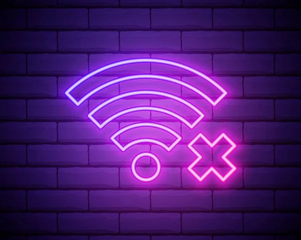 Neon Nincs Vezeték Nélküli Wifi Internet Kapcsolat Ikon Vektor Illusztráció — Stock Vector