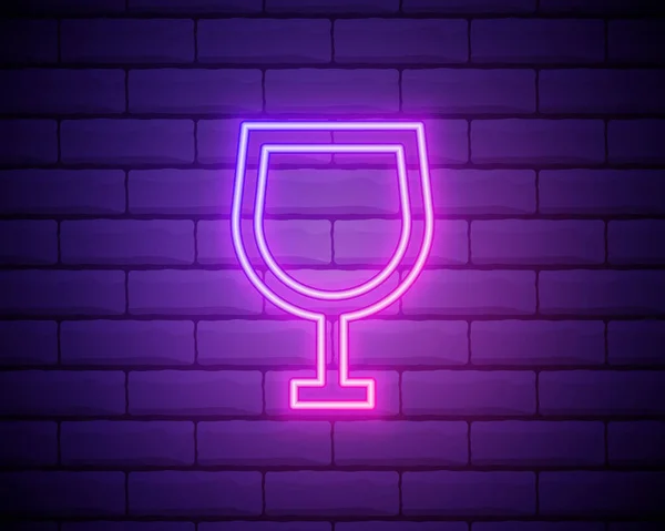 ベクトルイラストのワイングラス輝く色ネオン レンガの壁の背景に隔離されたワイングラスネオンアイコン — ストックベクタ