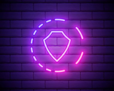 Kalkan simgesi. Neon tarzı simgelerde ağ elementleri. Web siteleri, web tasarımı, mobil uygulama, bilgi grafikleri için basit simge.