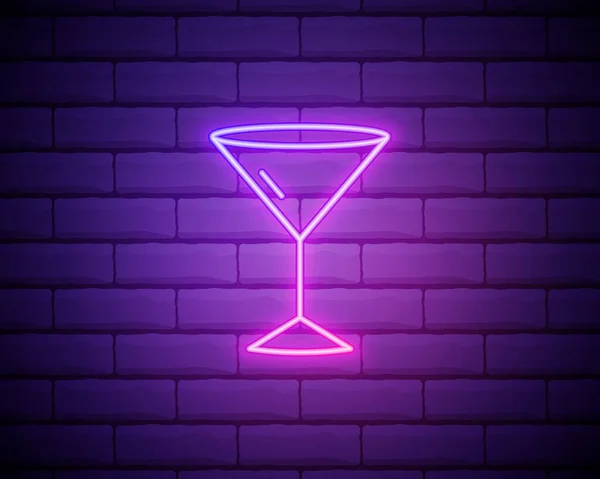 Coctail Glas Vorhanden Einfaches Lineares Symbol Mit Dünnem Umriss Neon — Stockvektor