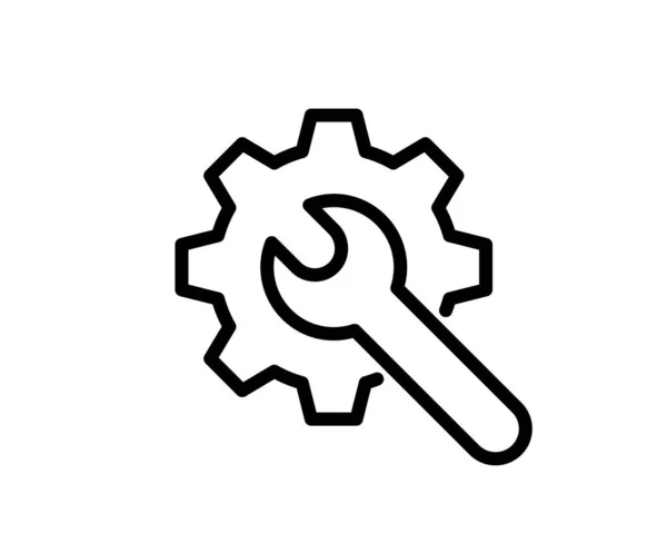Gear ve Wrench piktografı ve bedava bonus resimleri. Vektör illüstrasyon biçimi düz ikonik semboller, beyaz arkaplan