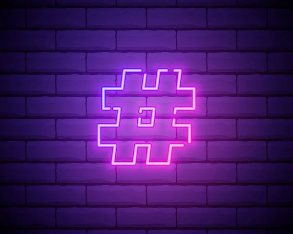 Neon Symbol Des Hashtag Zeichen Oder Musikalische Scharf Auf Dem — Stockvektor