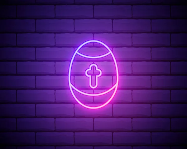 Zářící Neonová Čára Velikonoční Vejce Ikona Izolované Pozadí Cihlové Zdi — Stockový vektor
