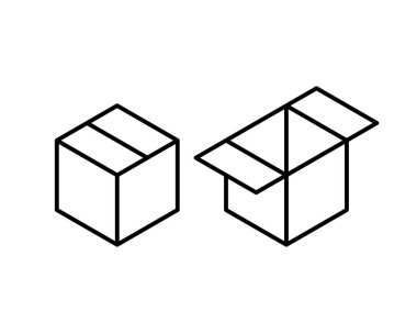 Kutuyu aç ve kapat Beyaz arkaplanda basit vektör simgesi ana hatları. Çizgi resim grafiği