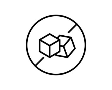 Şekersiz vektör simgesi yok. Şeker eklenmemiş ürün paketi tasarımı için daire simgesindeki vektör şeker küpleri.