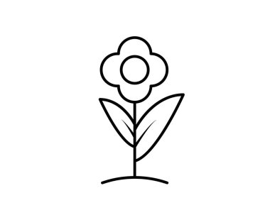 Düzenlenebilir felçle izole edilmiş beyaz bir arkaplanda ince ince duran iki yapraklı bir ayçiçeği ikonunun ince çizgisi..