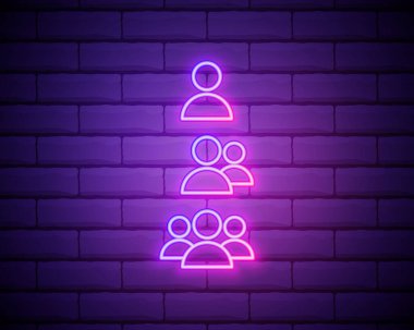 Erkek silueti neon ışıklı ikon. Beyler, tuvalet kapısı parlıyor. Erkek giyim mağazası. Taştan duvarda izole edilmiş vektör illüstrasyonu.