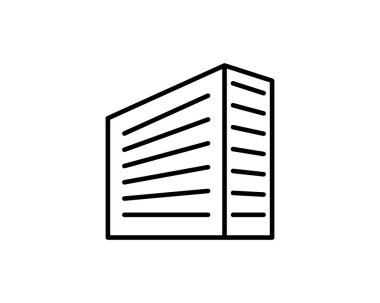 Ofis inşa çizgisi simgesi, taslak vektör işareti, beyaz üzerine izole edilmiş doğrusal resim. İş merkezi kule sembolü, logo çizimi. Düzenlenebilir vuruş.