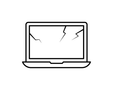 Kırık dizüstü bilgisayar vektör çizimi beyaz arkaplanda izole edildi, çökmüş bilgisayar düz çizgi film biçimi.