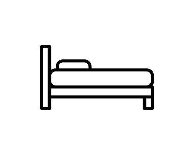 Yatak odası ikonu, yatak odası sembolü. Web sitesi veya mobil uygulama için modern, basit düz vektör çizimi.