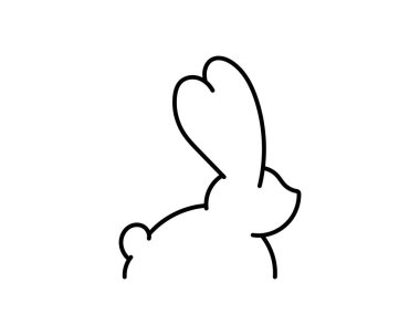 Tavşan siluetiyle vektör simgesi. Beyaz arka planda siyah çizgili beyaz tavşan. Paskalya tavşanı. Düz tasarım