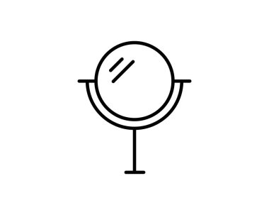 Yuvarlak makyaj aynası ince çizgi ikonu. Masa aynası çizimi beyaza izole edildi. Tablo aynası tasarımı, web ve uygulama için tasarlandı. Eps 10.