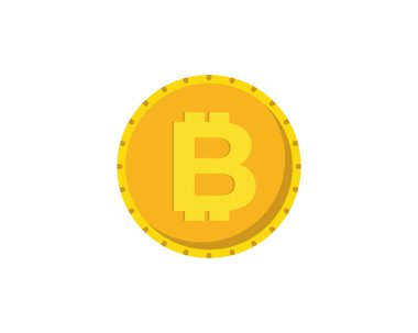 Bitcoin altın para. Grafik tasarımcısı logoları ve web sayfaları için beyaz arka planı olan altın sikke şeklinde Bitcoin sembolü. Vektör illüstrasyonu
