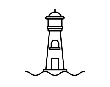 Deniz feneri ikonu, çizgi tasarımı. Minimalist logo tasarımı. Vektör illüstrasyonu EPS 10 beyaz arkaplan üzerinde izole edildi.