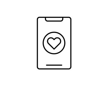 Bir cep telefonu randevu uygulamasının düzenlenebilir siyah ağırlık çizgisi simgesi veya ep vektörü olarak çevrimiçi bir aşk eşleşmesi bulmak için uygulama.