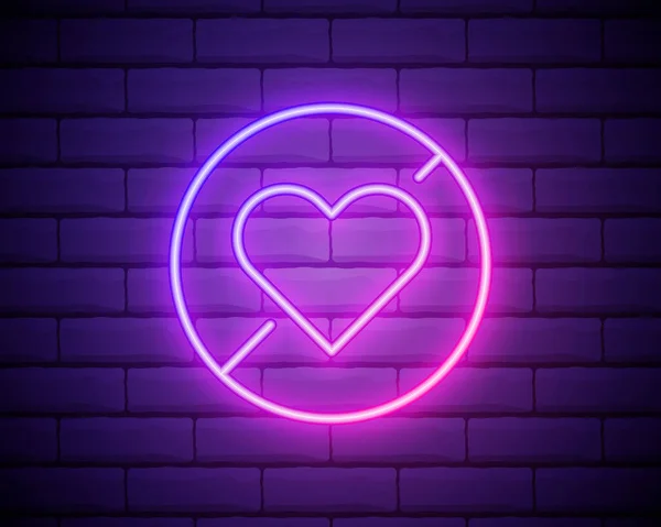 Aşk neon ikonunun yasaklanması. Yasak elementler. Tuğla duvara izole edilmiş web siteleri, web tasarımı, mobil uygulama ve bilgi grafikleri için basit simge.
