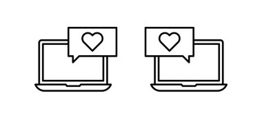Bir dizüstü bilgisayarın düzenlenebilir siyah çizgi ağırlık simgesi ya da bir aşk eşleşmesini çevrimiçi olarak bulmak için bir dizüstü bilgisayar randevu uygulaması ya da uygulama