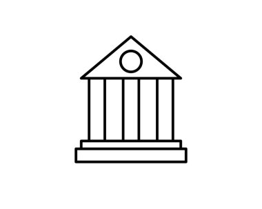 Müze binası ikonu. Vektör biçimi düz simge, siyah renk, beyaz arkaplan