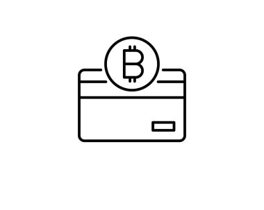 Bitcoin Kredi Kartı Simgesi. Modern finansal teknoloji işareti. Dijital grafik sembolü. Ön tarafında Bitcoin logosu olan banka hesap kartları. Tasarım ögeleri kavramı