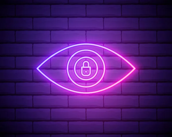 Eye Neon Icon Eye Padlock Icon Security Safe Concept Privacy — 스톡 벡터