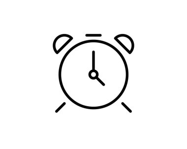 Alarm saat vektörü simgesi beyaz arkaplanda izole edilmiş, basit satır ana hatları biçimi, alarm saati çalan ikon modern tasarım.