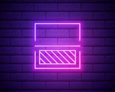 Parlayan neon hattı tarama işlemleri simgesi tuğla duvar arka planında izole edildi. Taranıyor. Güvenlik kontrol sembolü. Siber güvenli işareti. Vektör İllüstrasyonu.