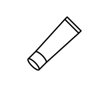 Siyah ve beyaz ikon, yüz ve vücudun bacakları için el kremi, nemlendirme, cilt bakımı ve güzellik rehberliği için basit bir çizgisel büyüleyici kozmetik tüpüdür. Vektör illüstrasyonu.